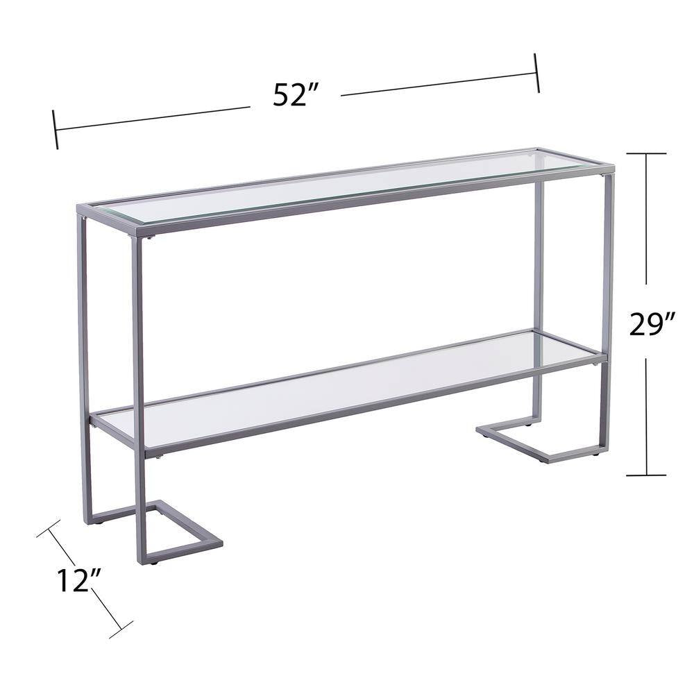 "Modern Silver Glass Console Table with Shelves - 52 Inch"