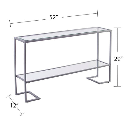 "Modern Silver Glass Console Table with Shelves - 52 Inch"