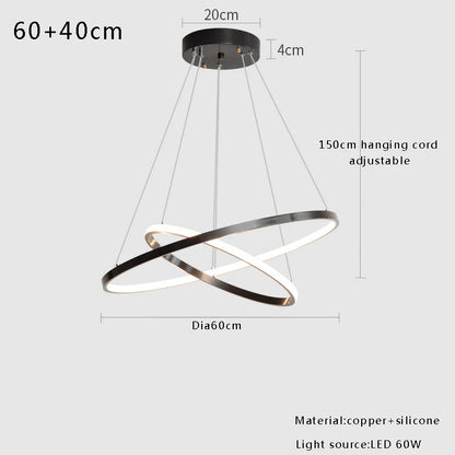 Large Modern Light Luxury Ring Hanging Lamps for Ceiling 2024 Home Decoration LED Simple All Copper Silicone Chandelier Villa