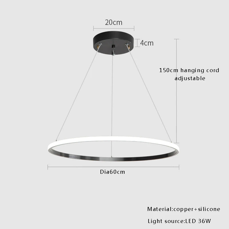 Large Modern Light Luxury Ring Hanging Lamps for Ceiling 2024 Home Decoration LED Simple All Copper Silicone Chandelier Villa