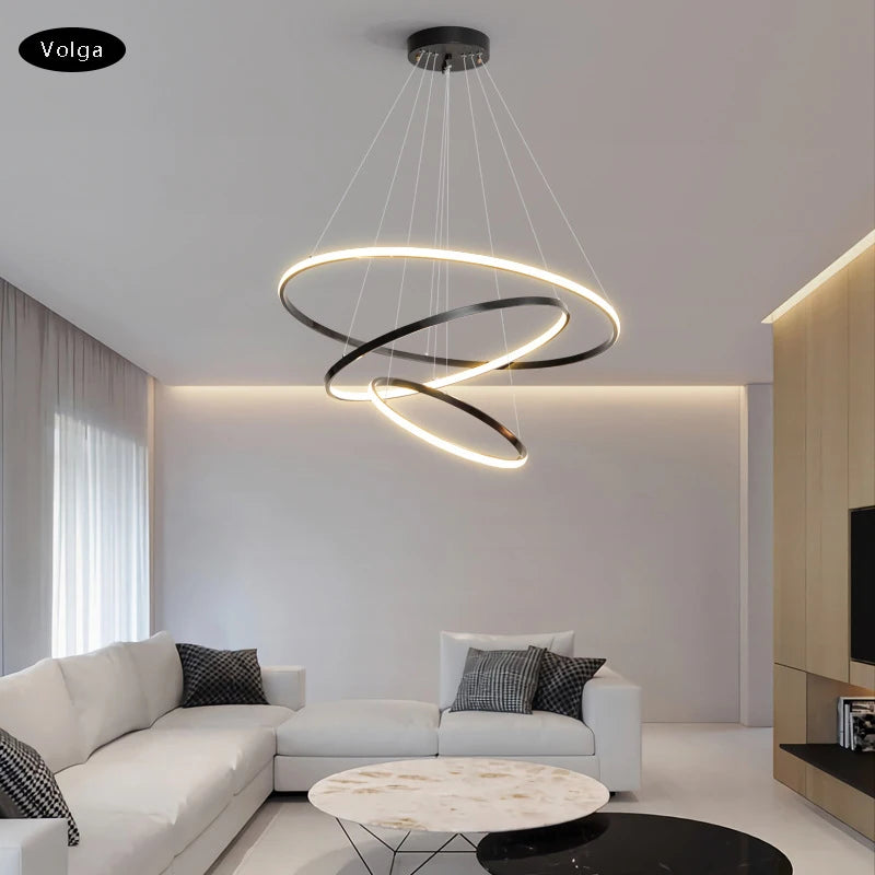 Large Modern Light Luxury Ring Hanging Lamps for Ceiling 2024 Home Decoration LED Simple All Copper Silicone Chandelier Villa