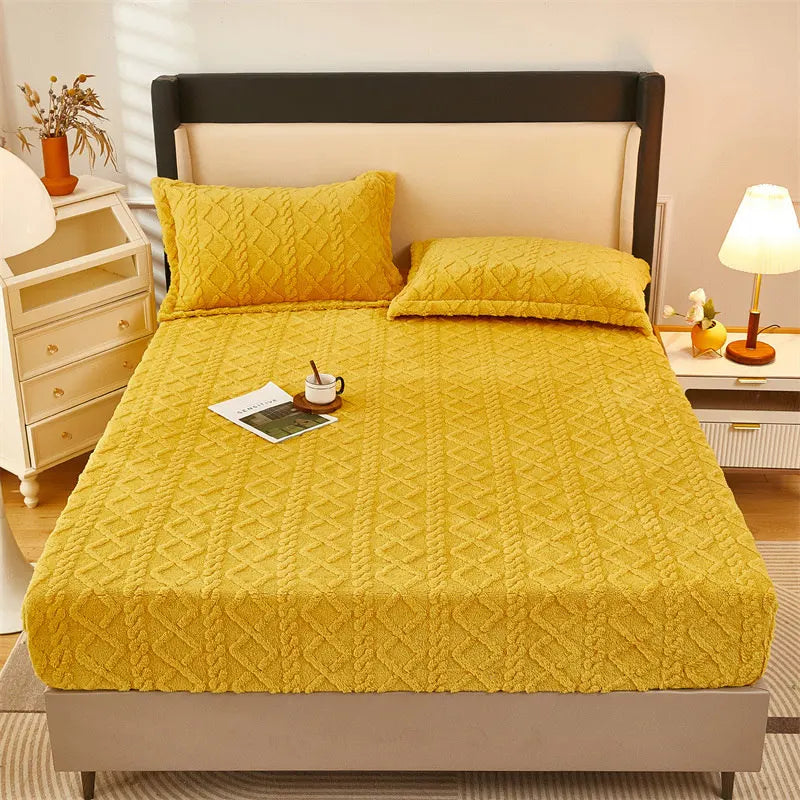 Luxurious Yellow Taff Velvet Fleece Bed Linen for Single or Double Bed - Winter Warmth and Comfort