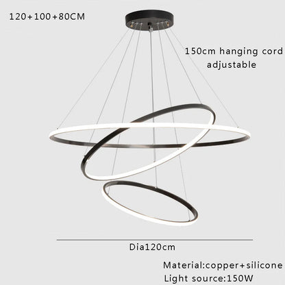 Large Modern Light Luxury Ring Hanging Lamps for Ceiling 2024 Home Decoration LED Simple All Copper Silicone Chandelier Villa