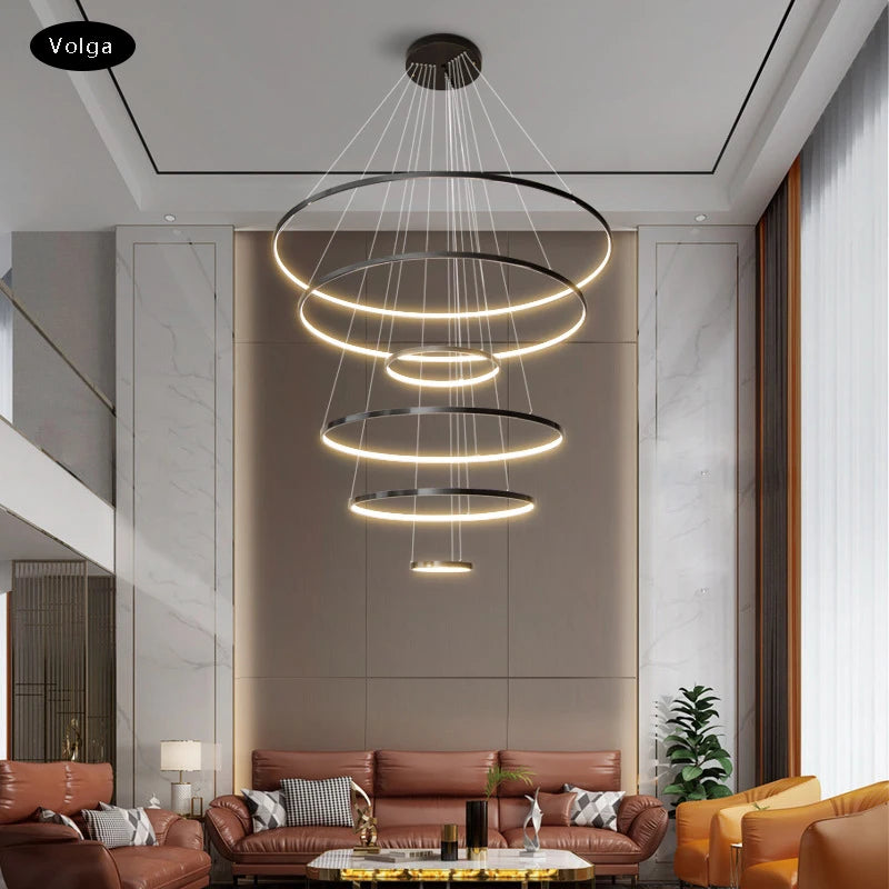 Large Modern Light Luxury Ring Hanging Lamps for Ceiling 2024 Home Decoration LED Simple All Copper Silicone Chandelier Villa