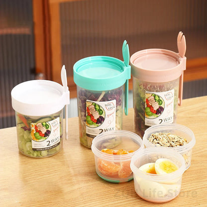 1L Portable Breakfast Cups Oatmeal Cereal Nut Yogurt Salad Cup Container Set with Fork School Lunch Box Food Storage Bento Box