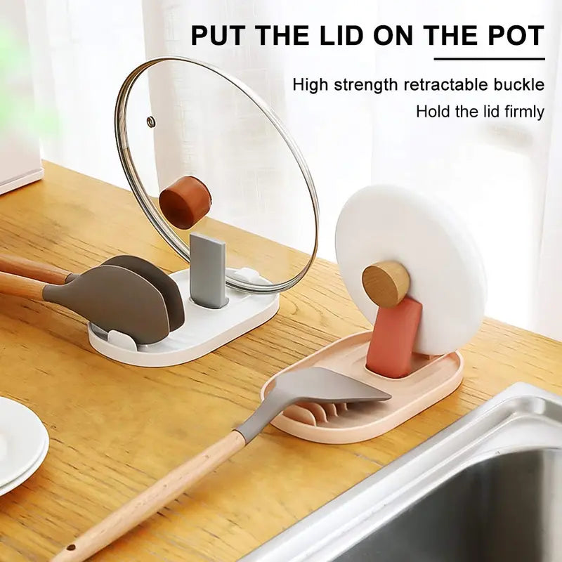 Foldable Pot Lid Holder and Spoon Rest Set for Kitchen Utensils