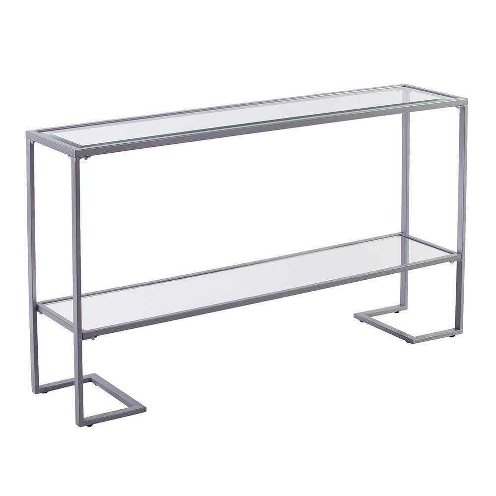 "Modern Silver Glass Console Table with Shelves - 52 Inch"