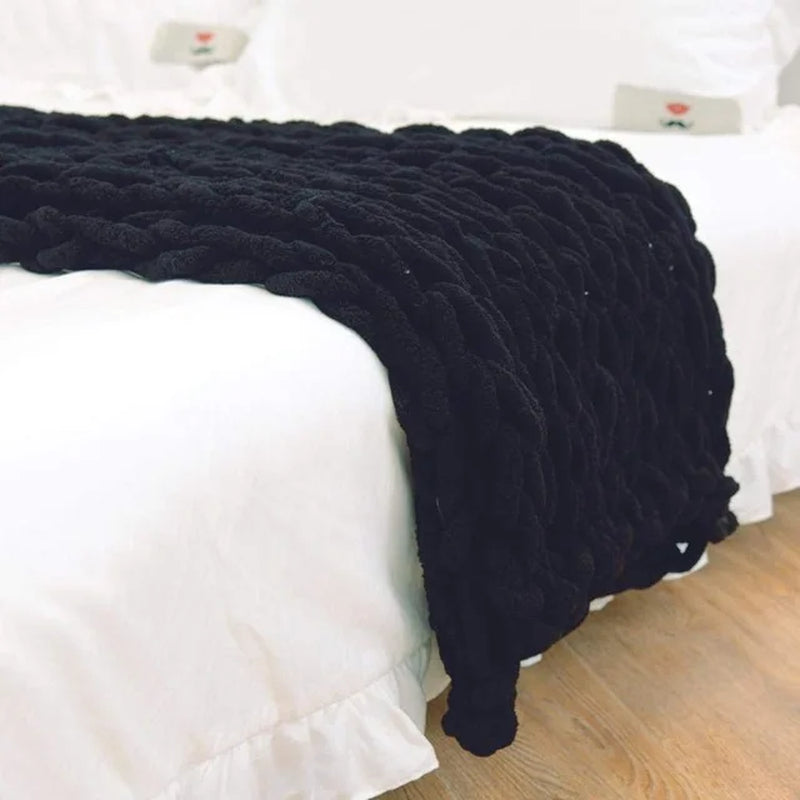 Chunky Hand-Knitted Wool Blanket - Handmade Coarse Chenille Thick Blanket for Sofa, Photography Prop