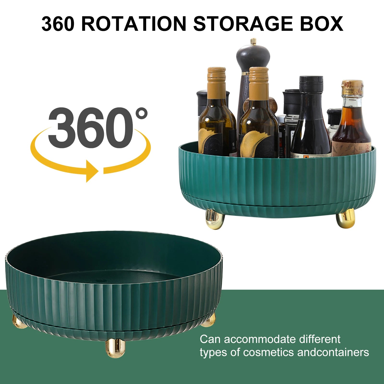 360° Rotating Non-Skid Spice Rack Turntable with Wide Base Storage Bin - Rotating Organizer for Kitchen and Bathroom