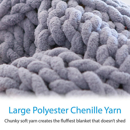 Chunky Hand-Knitted Wool Blanket - Handmade Coarse Chenille Thick Blanket for Sofa, Photography Prop