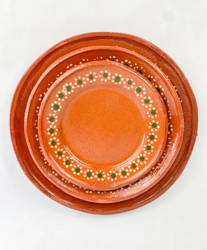 Mexican Clay Plates Set of 4 round Mexican Clay Dinner Plates Mexican Plates Plato Redondo Trinche Lead Free Traditional Mexican Plates