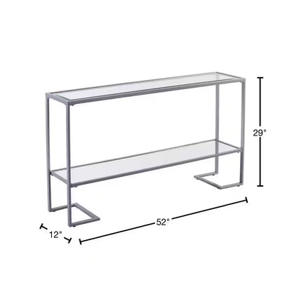 "Modern Silver Glass Console Table with Shelves - 52 Inch"