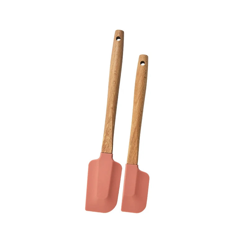 2Pcs/Set White Silicone Cream Spatula Non-Stick Pastry Blenders Wood Handle Chocolate Butter Baking Scraper Kitchen Cake Mixer