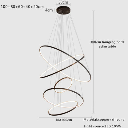 Large Modern Light Luxury Ring Hanging Lamps for Ceiling 2024 Home Decoration LED Simple All Copper Silicone Chandelier Villa