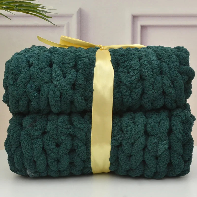 Chunky Hand-Knitted Wool Blanket - Handmade Coarse Chenille Thick Blanket for Sofa, Photography Prop