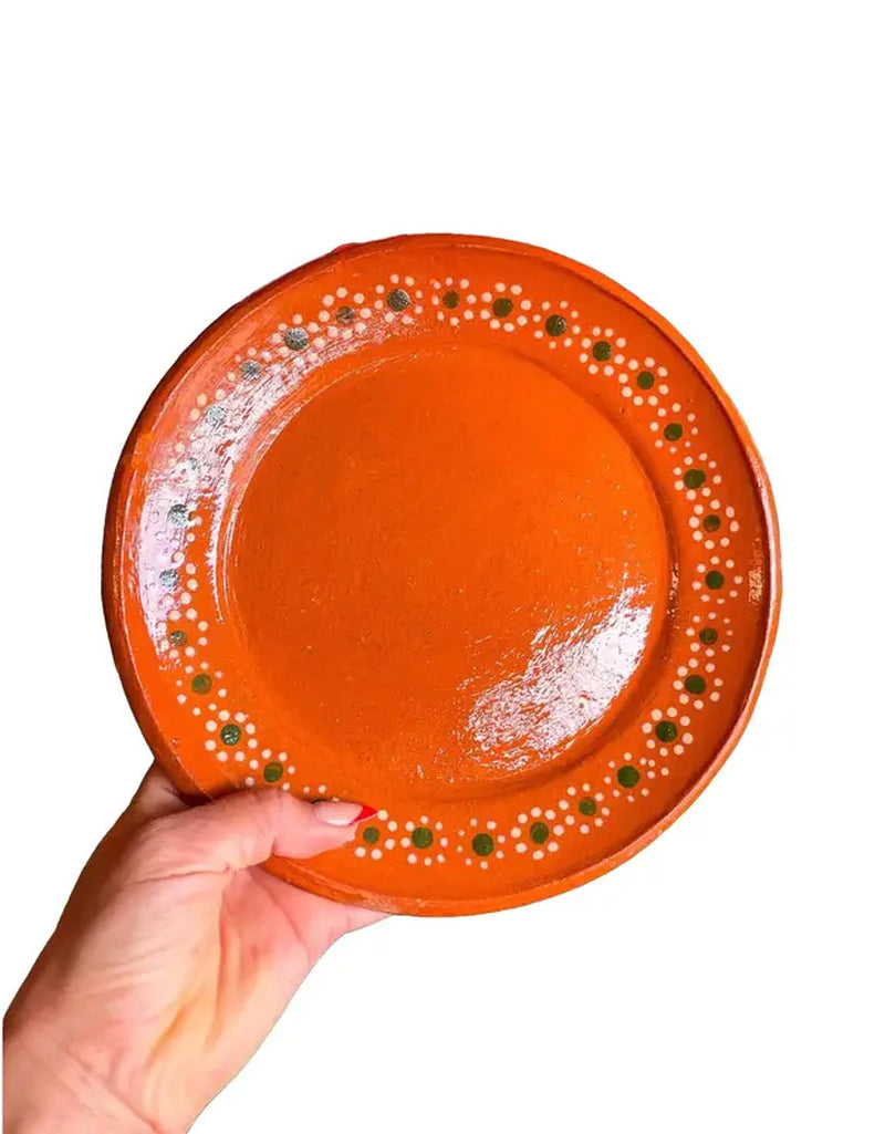 Mexican Clay Plates Set of 4 round Mexican Clay Dinner Plates Mexican Plates Plato Redondo Trinche Lead Free Traditional Mexican Plates