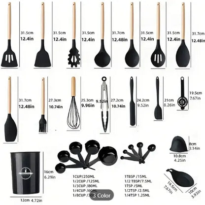 Professional title: 
"28-Piece Silicone Kitchen Utensils Set in Khakki - Essential Tools for Baking and Cooking, Durable, Non-Stick"