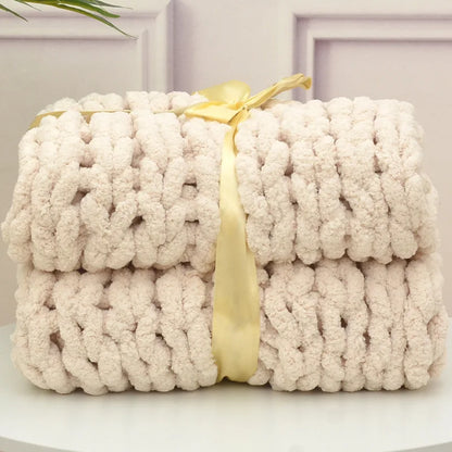 Chunky Hand-Knitted Wool Blanket - Handmade Coarse Chenille Thick Blanket for Sofa, Photography Prop