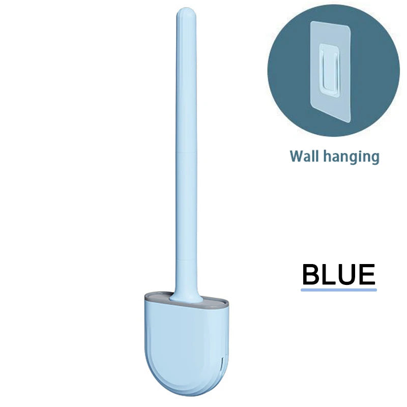 Wall-Mounted Silicone TPR Toilet Brush Set with Holder and Flexible Cleaning Bristles