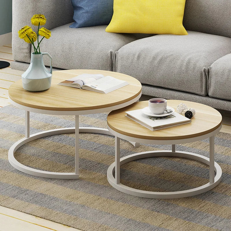 Nordic-Style Steel and Wood Tea Table Creative Small Apartment Simple Modern Living Room Sofaside Several round Simple Tea Table