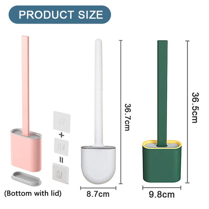 Wall-Mounted Silicone TPR Toilet Brush Set with Holder and Flexible Cleaning Bristles