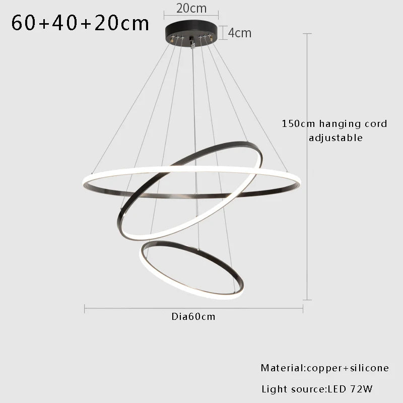 Large Modern Light Luxury Ring Hanging Lamps for Ceiling 2024 Home Decoration LED Simple All Copper Silicone Chandelier Villa