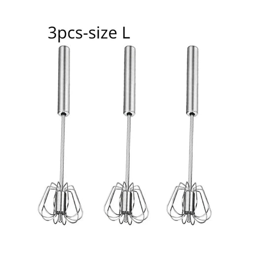 Stainless Steel Semi-Automatic Egg Beater with Self-Turning Whisk