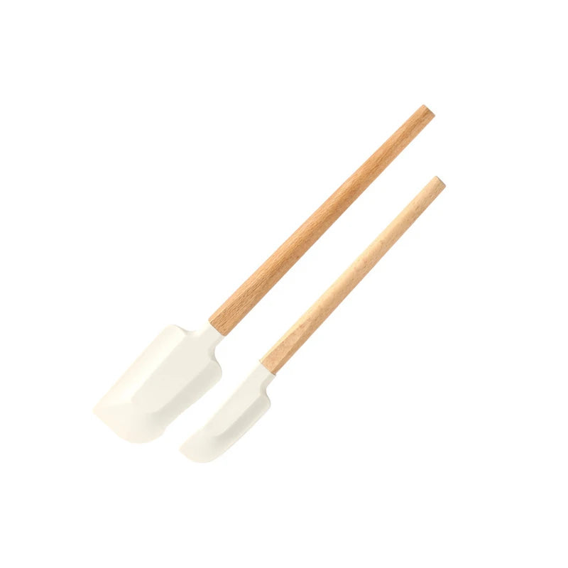 2Pcs/Set White Silicone Cream Spatula Non-Stick Pastry Blenders Wood Handle Chocolate Butter Baking Scraper Kitchen Cake Mixer