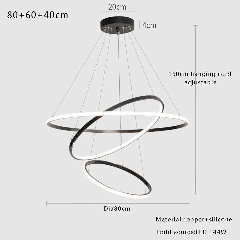 Large Modern Light Luxury Ring Hanging Lamps for Ceiling 2024 Home Decoration LED Simple All Copper Silicone Chandelier Villa