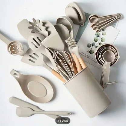 Professional title: 
"28-Piece Silicone Kitchen Utensils Set in Khakki - Essential Tools for Baking and Cooking, Durable, Non-Stick"