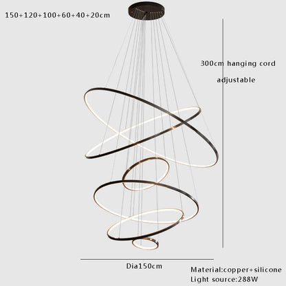 Large Modern Light Luxury Ring Hanging Lamps for Ceiling 2024 Home Decoration LED Simple All Copper Silicone Chandelier Villa