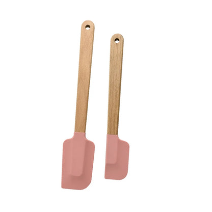 2Pcs/Set White Silicone Cream Spatula Non-Stick Pastry Blenders Wood Handle Chocolate Butter Baking Scraper Kitchen Cake Mixer