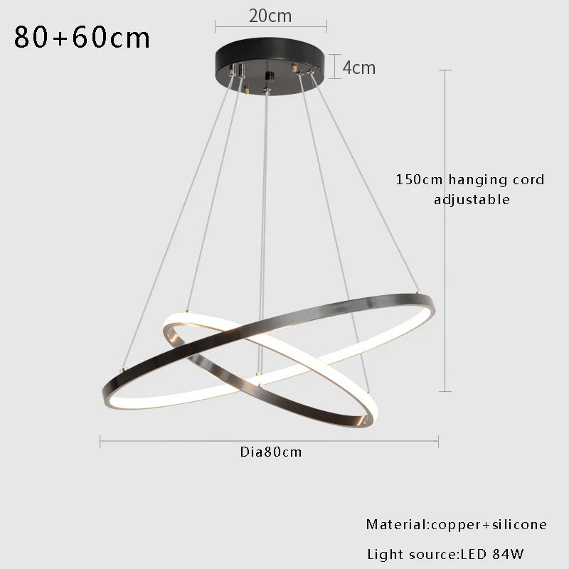 Large Modern Light Luxury Ring Hanging Lamps for Ceiling 2024 Home Decoration LED Simple All Copper Silicone Chandelier Villa