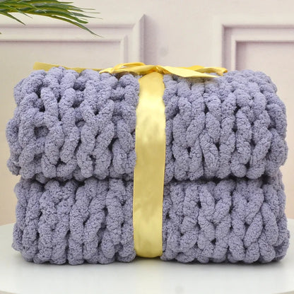 Chunky Hand-Knitted Wool Blanket - Handmade Coarse Chenille Thick Blanket for Sofa, Photography Prop