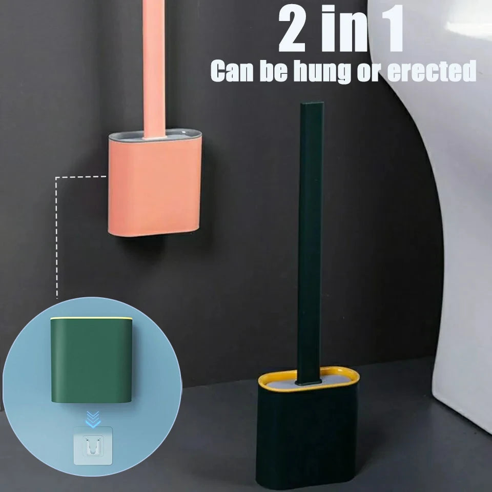 Wall-Mounted Silicone TPR Toilet Brush Set with Holder and Flexible Cleaning Bristles