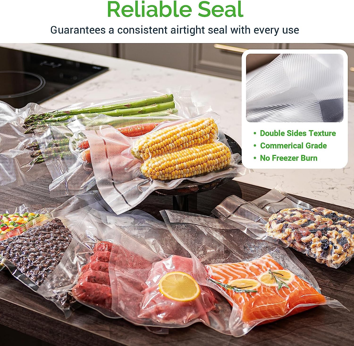 Vacuum Sealer Bags for All Food Vacuum Sealer Machine, 2 Pack 8" X 16' Vac Sealer Rolls, Commercial Grade Bpa-Free Material for Sous Vide & Saver Storage