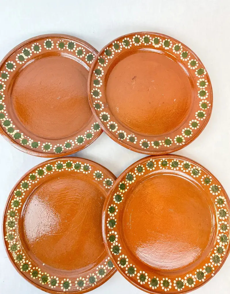 Mexican Clay Plates Set of 4 round Mexican Clay Dinner Plates Mexican Plates Plato Redondo Trinche Lead Free Traditional Mexican Plates