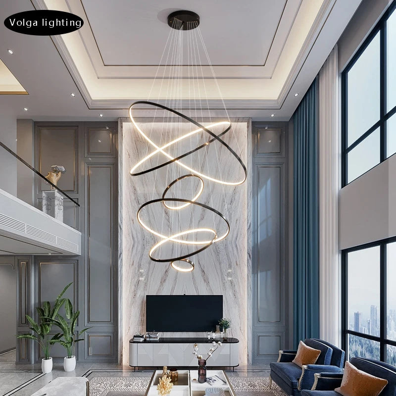 Large Modern Light Luxury Ring Hanging Lamps for Ceiling 2024 Home Decoration LED Simple All Copper Silicone Chandelier Villa