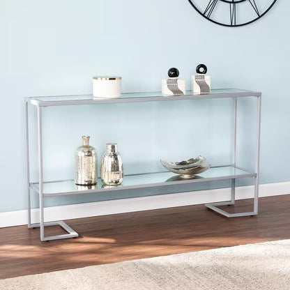 "Modern Silver Glass Console Table with Shelves - 52 Inch"