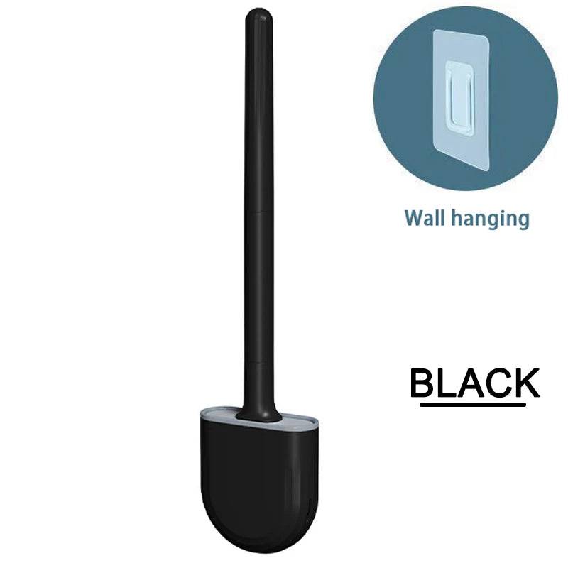 "Wall-Mounted Toilet Brush Set with Flexible Silicone TPR Bristles and Holder"